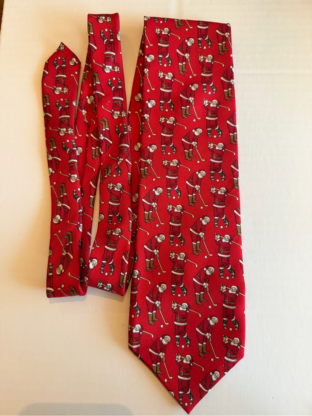 Vintage Christmas Tie, Santa Golfing, Hallmark 100% Silk Made in USA, Holiday